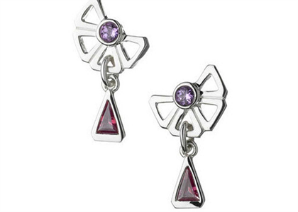 Rhodium Plated Gemstone Dangle Earring